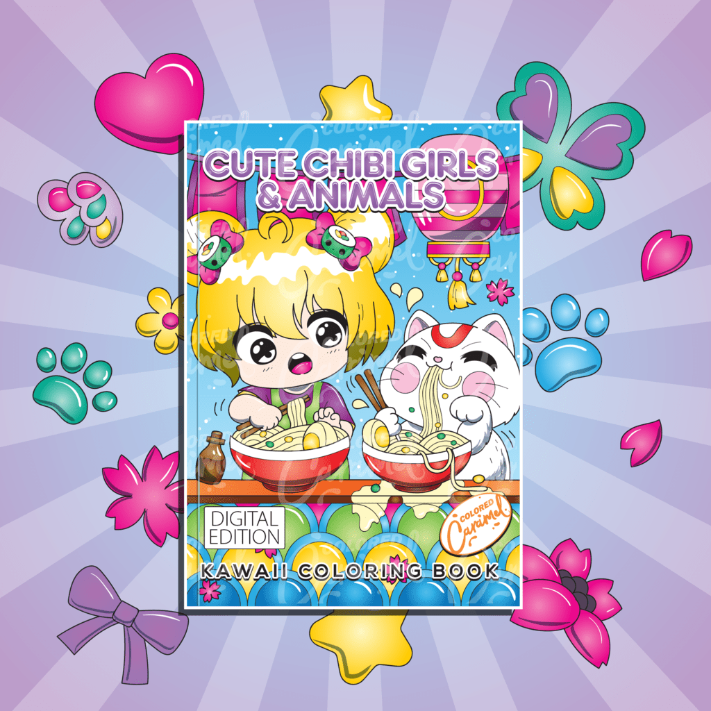Cute Chibi Girls and Animals Kawaii Coloring Book