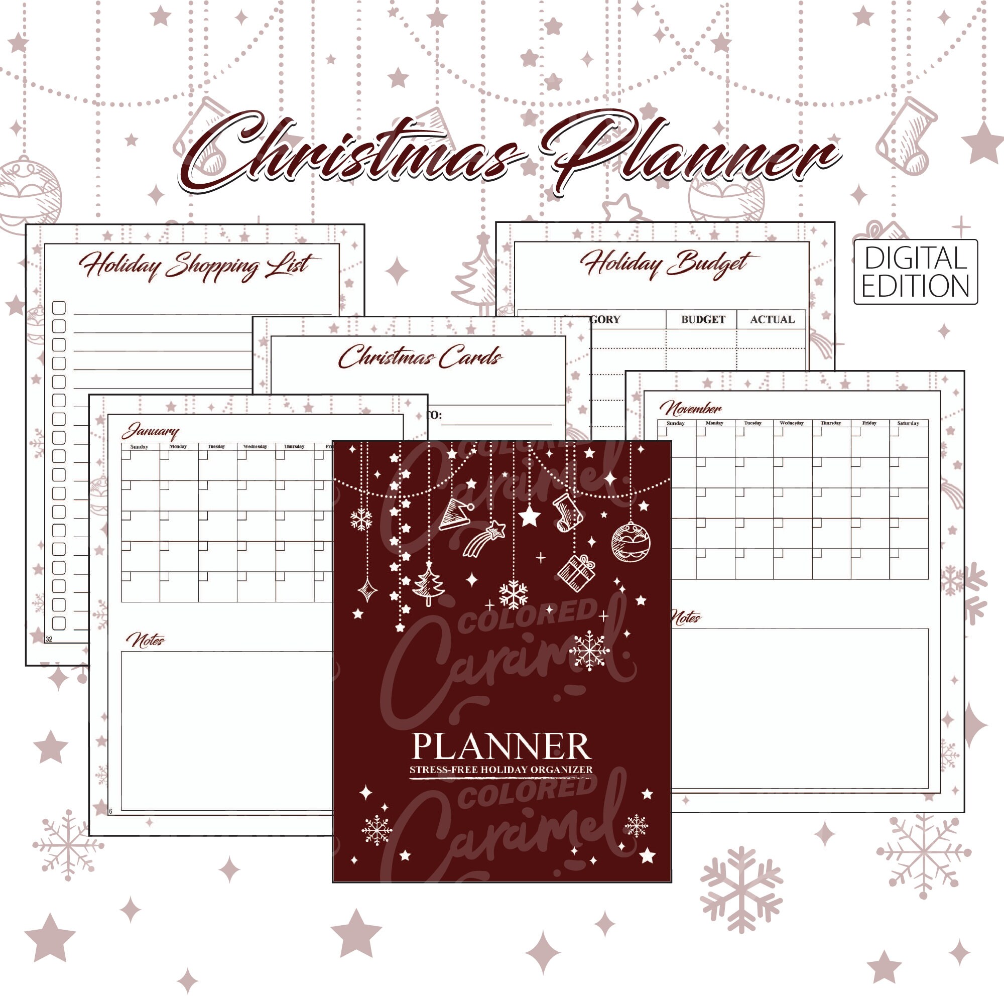 Christmas Planner, Printable PDF Advent Organizer and To-do Templates for Stress-Free & Relaxed Holidays