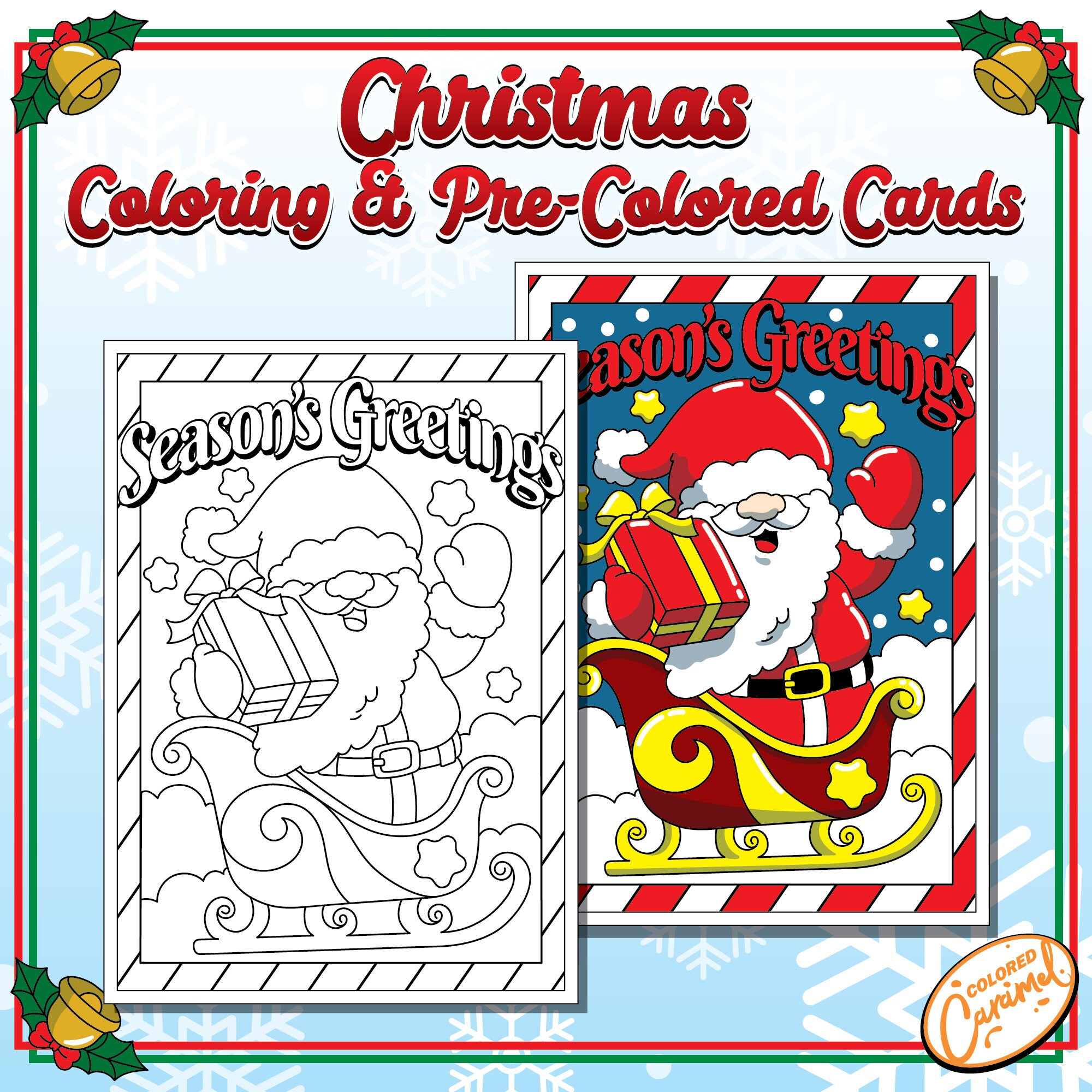 Christmas Gnomes Coloring Card, Colorable and Pre-colored Holiday Greeting Card, DIY Festive and Joyful Printable Instant Digital Download