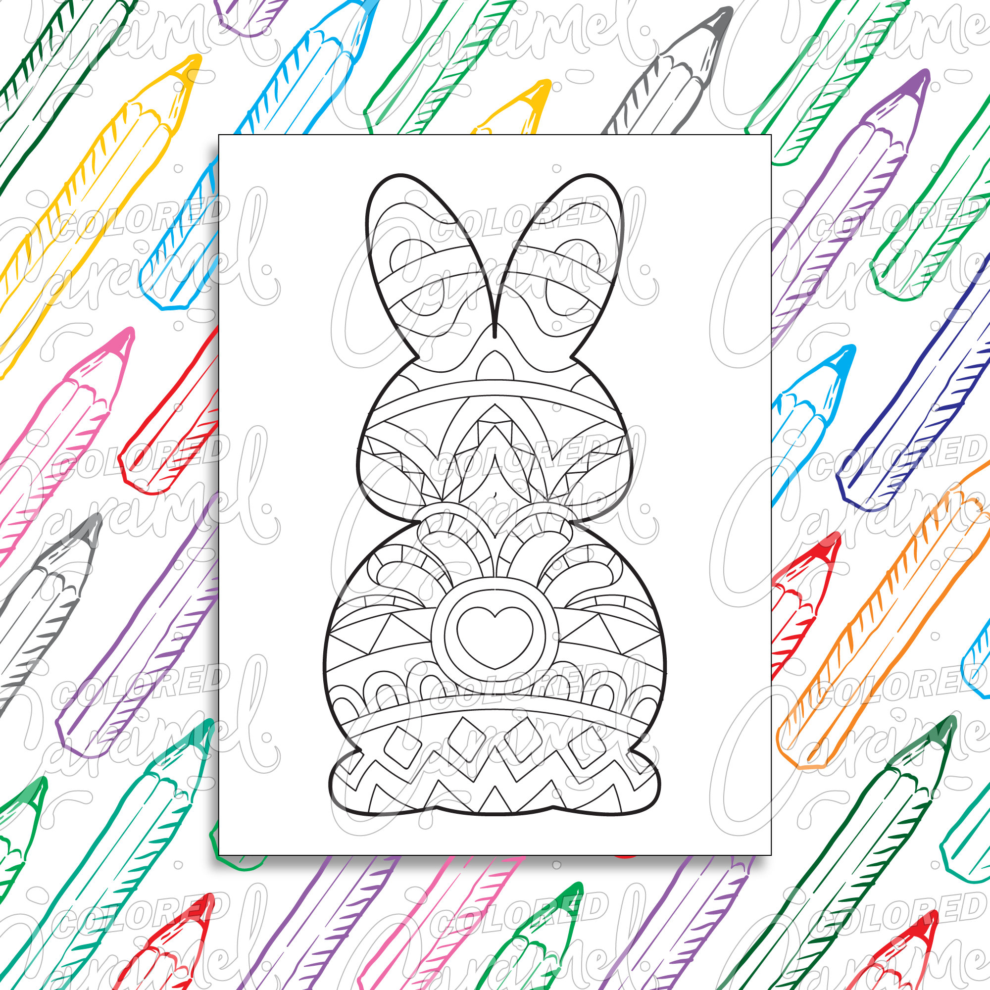 Easter Coloring Page Digital Download PDF with Cute Bunny, Mandalas and Flower Pattern, Beautiful Spring Printable Drawing & Illustration