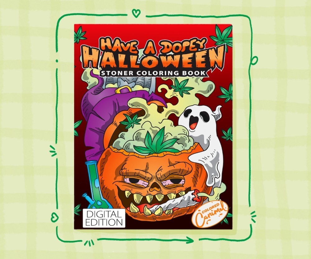 Hand-drawn cover of adult coloring book featuring cute smiling jack-o-lanterns and friendly ghost characters in cozy kawaii s