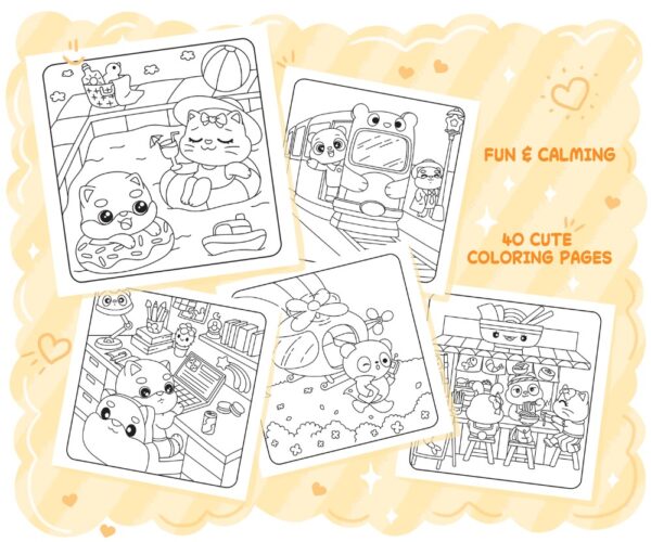 Cute World: Coloring Book for Stress-Free Moments, coloring page preview 2