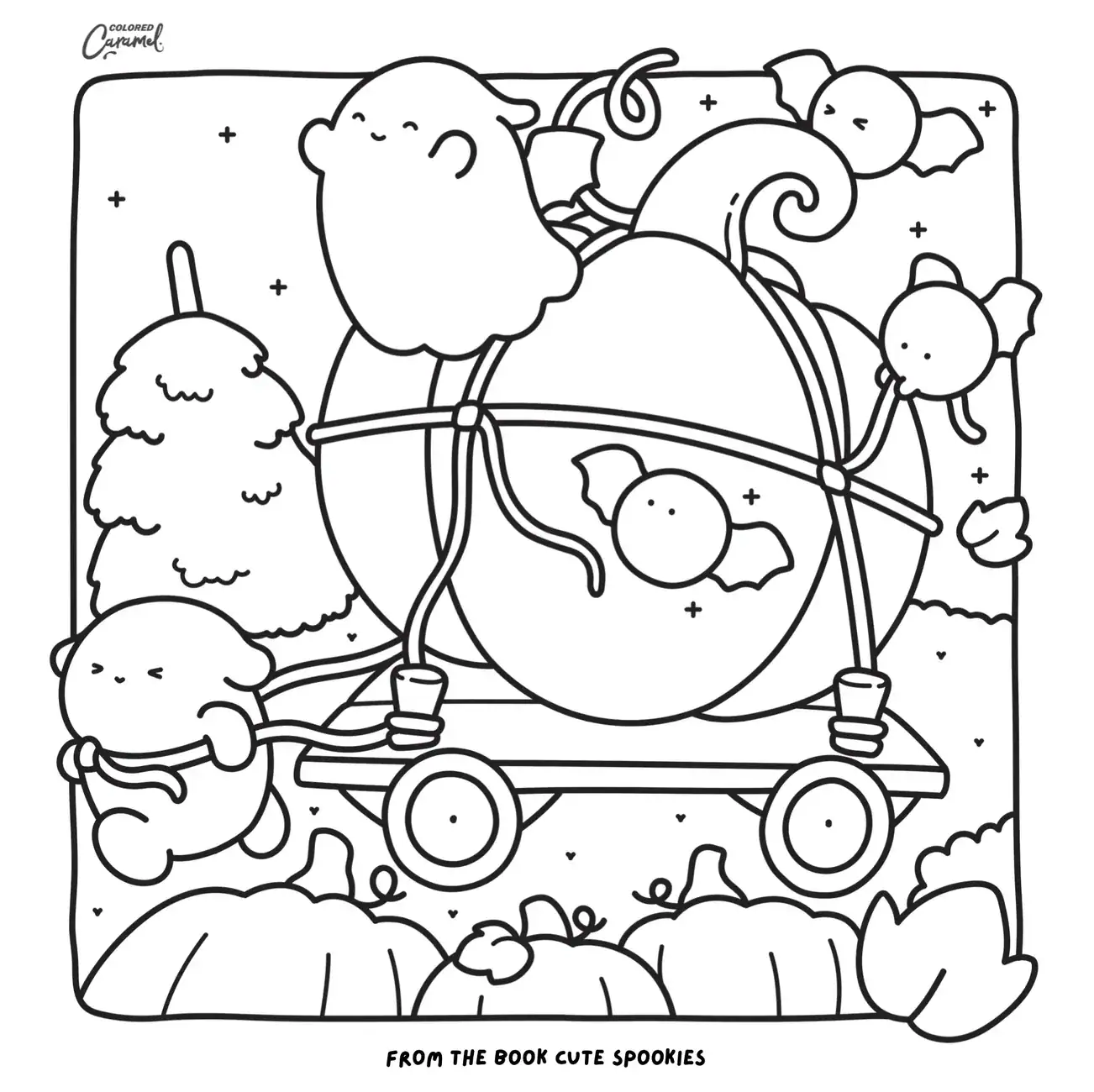 ghosts and bats with pumpkin.