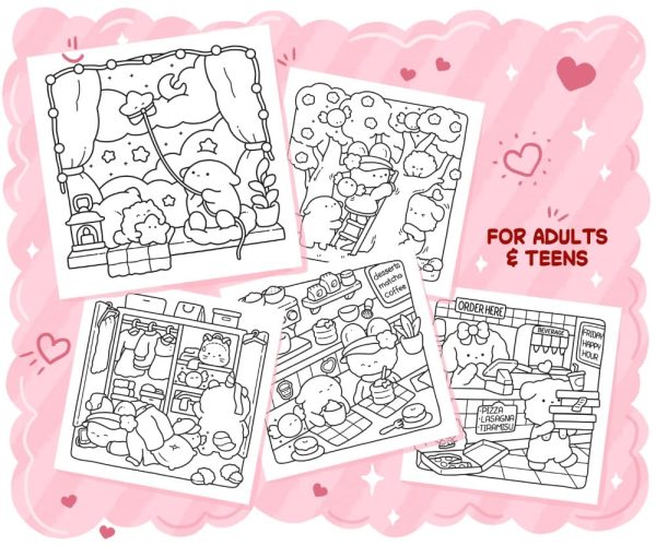 Sweet Days Cute & Cozy Coloring Book: Comfy Relaxation for Adults and Teens, coloring page preview 3