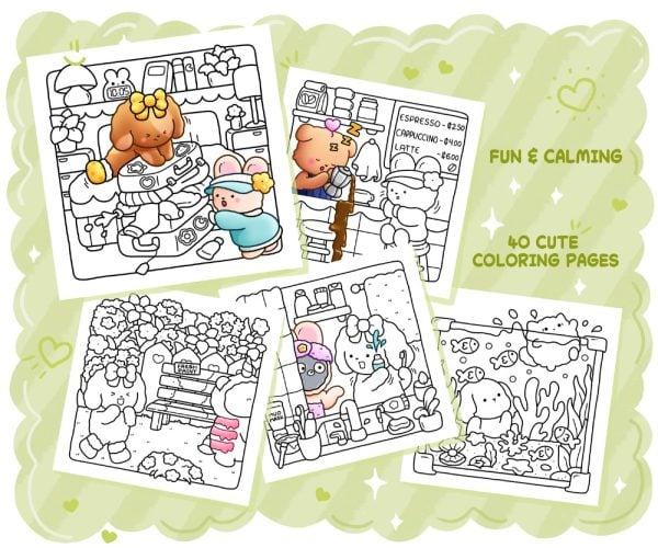 Clumsy & Cute: Funny & Cozy Coloring Book - Messy Relaxation for Adults and Teens, coloring page preview 2