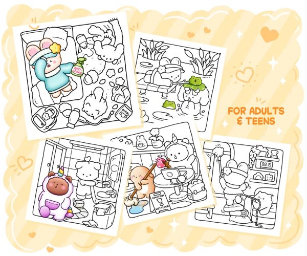 Clumsy & Cute: Funny & Cozy Coloring Book - Messy Relaxation for Adults and Teens, coloring page preview 3